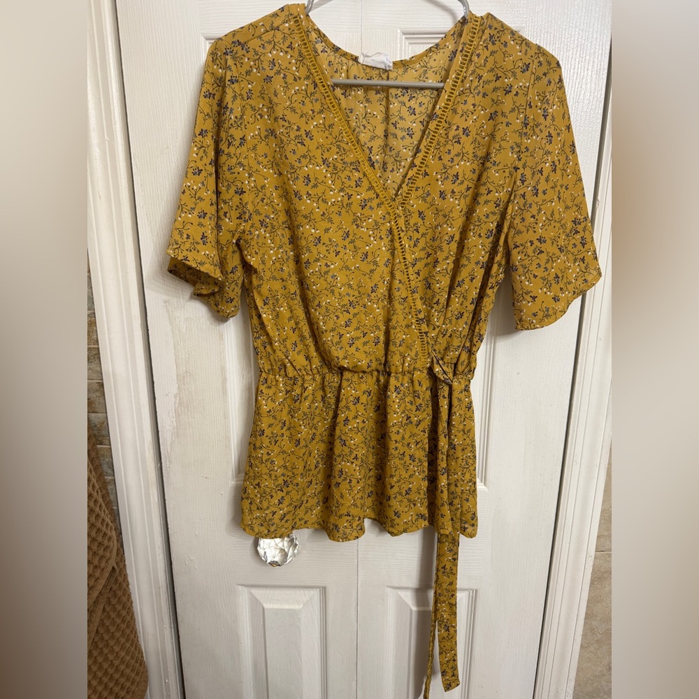 Sienna Sky Mustard Floral Wrap Blouse